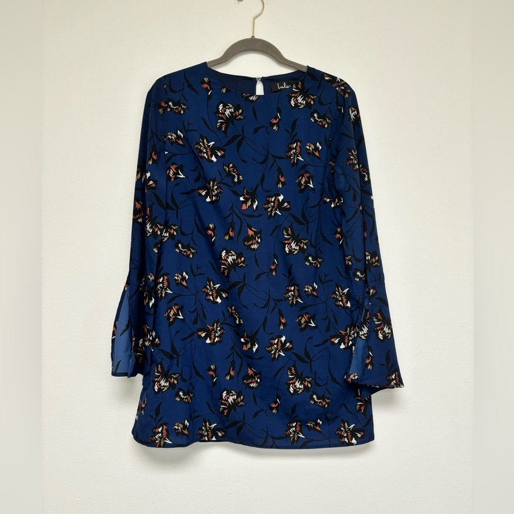 Lulu’s Pleasant Valley Navy Blue Floral Print Long Sleeve Shift Dress small - Picture 7 of 8